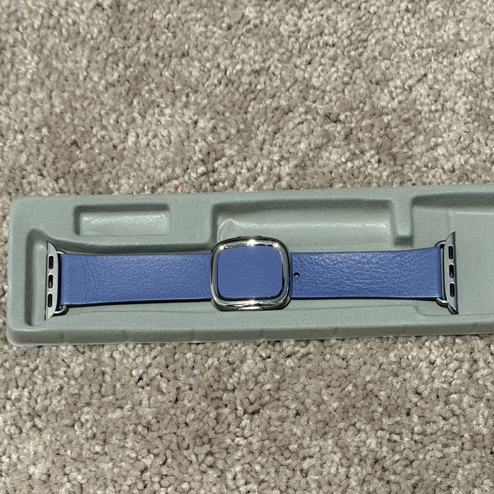 Leather Apple Watch Band in Periwinkle Blue with Silver Connector